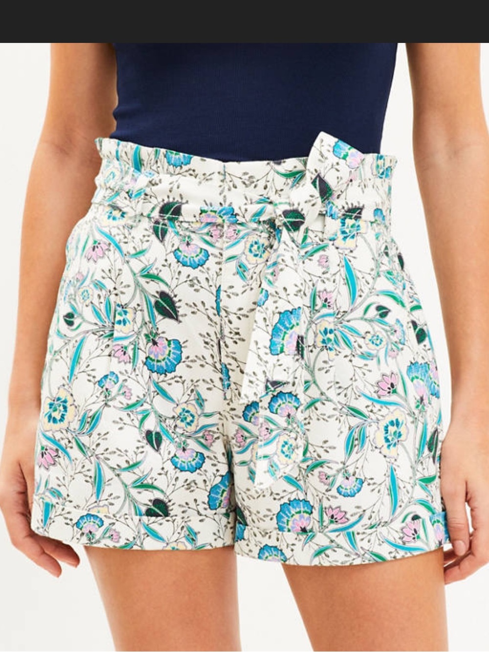 LOFT High-Waist Floral Paperbag Tie-Front Shorts